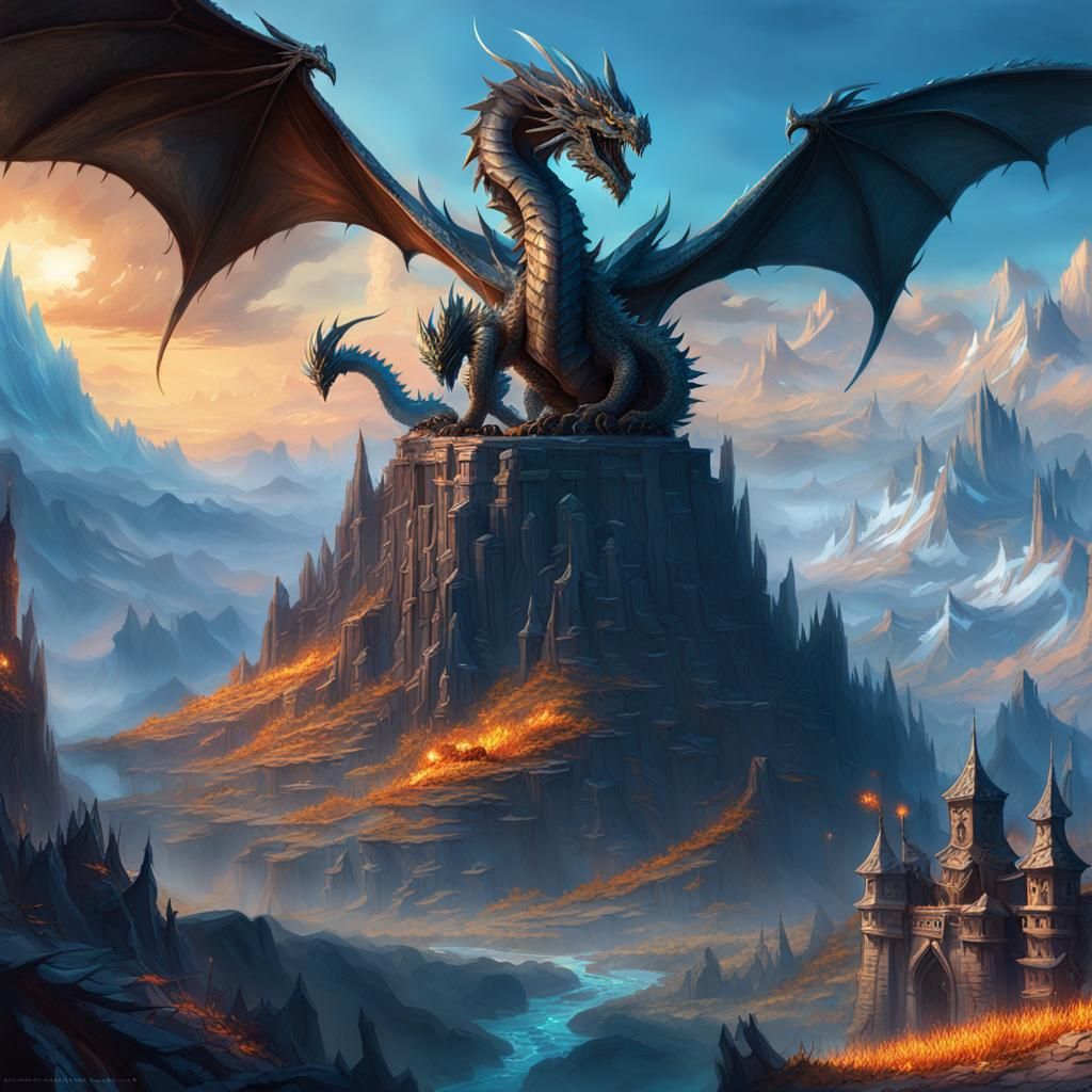 Crystallized Peaks and Dragons at Sunset