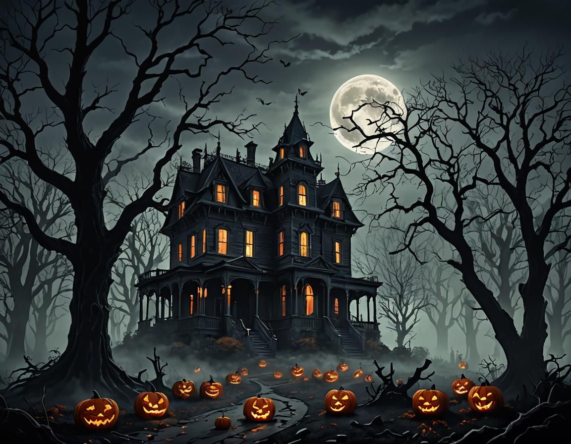 Haunted October Night in a Moonlit Forest