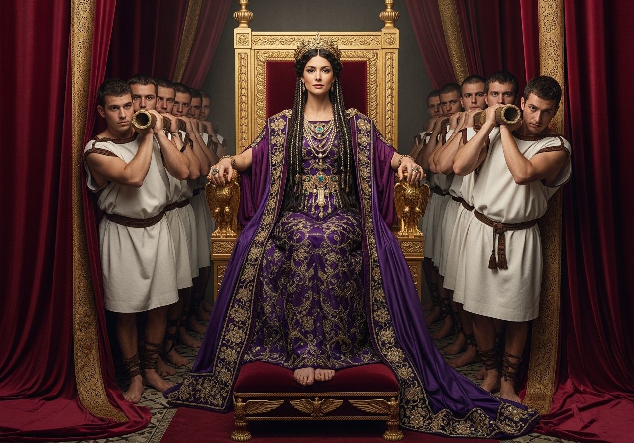 Regal Roman Empress on Gold Throne