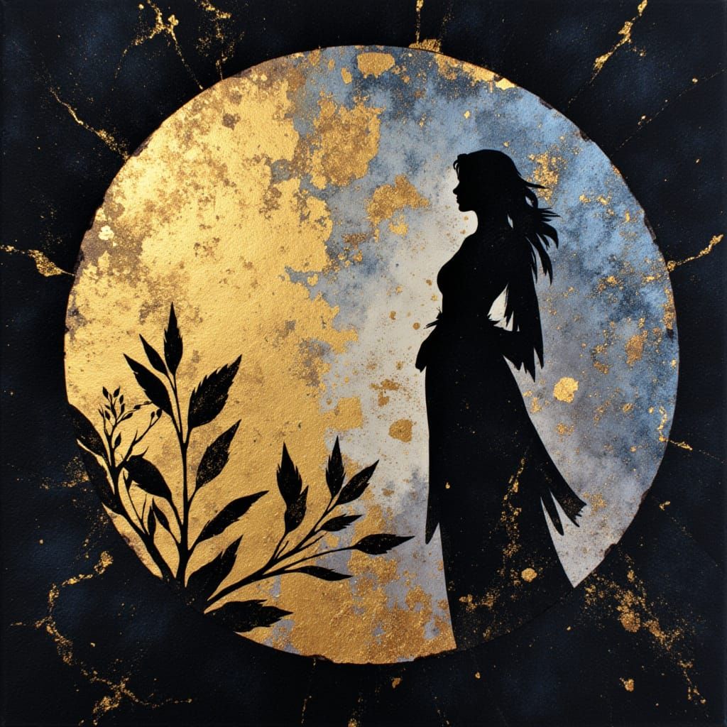 Metallic Abstract Art with Gold, Silver, and Blue Hues