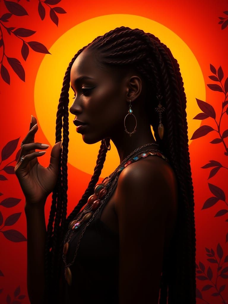Regal Black Woman in Vibrant Orange Sunlight with Whimsical ...