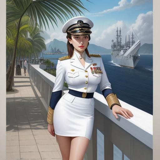 Naval Captain in Tropical Port City: Oil Painting