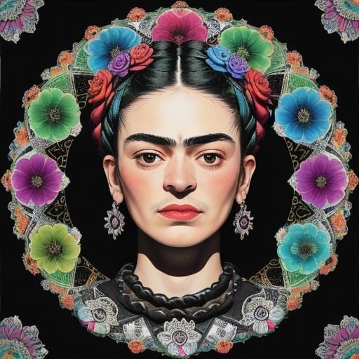 Frida Kahlo-Inspired Mandala with Burning Heart