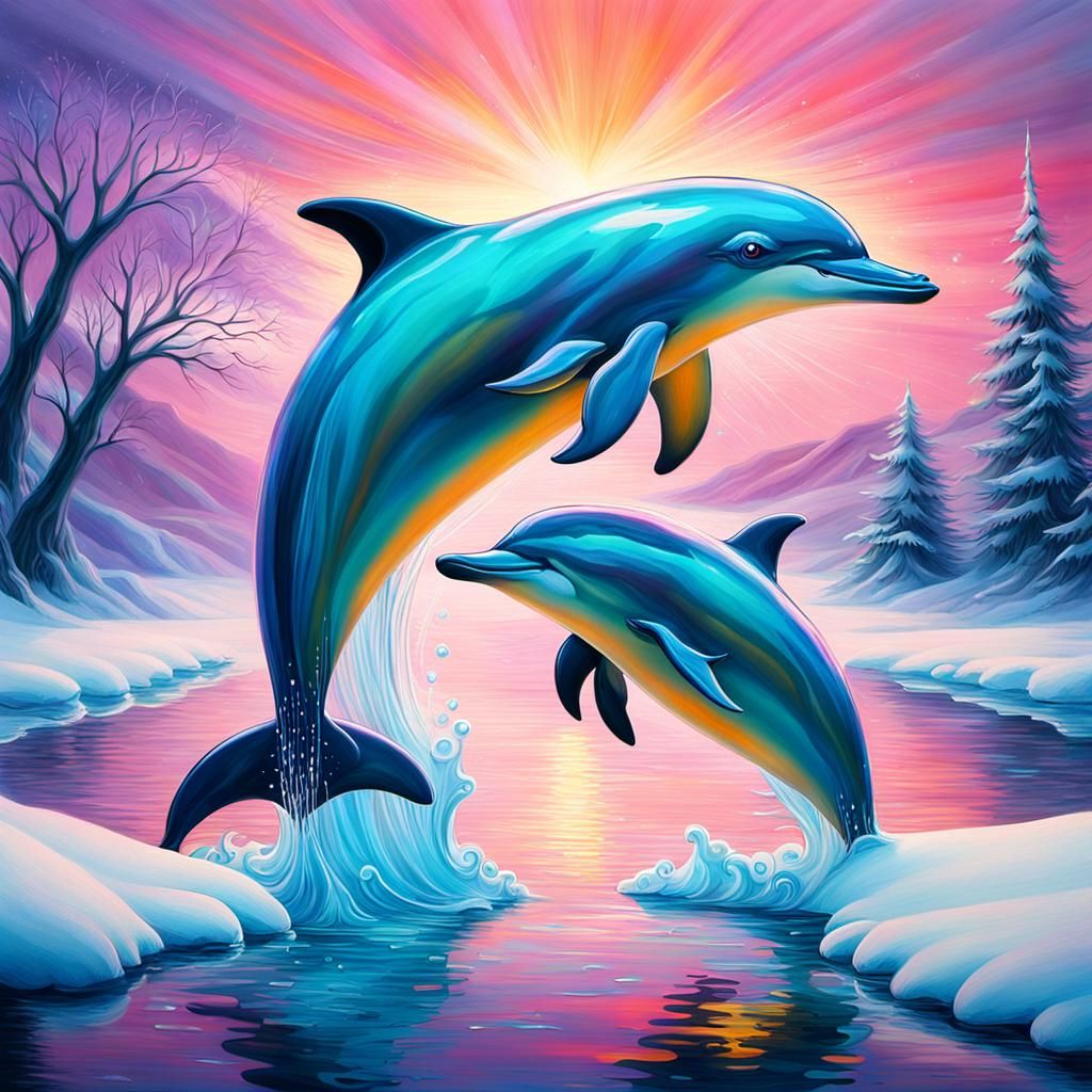 Surreal Dolphins in Dreamscape