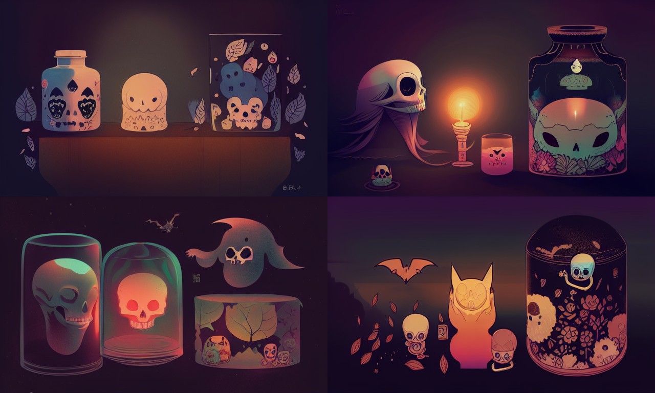 Pastel Skull and Bat Jar in Anime Style