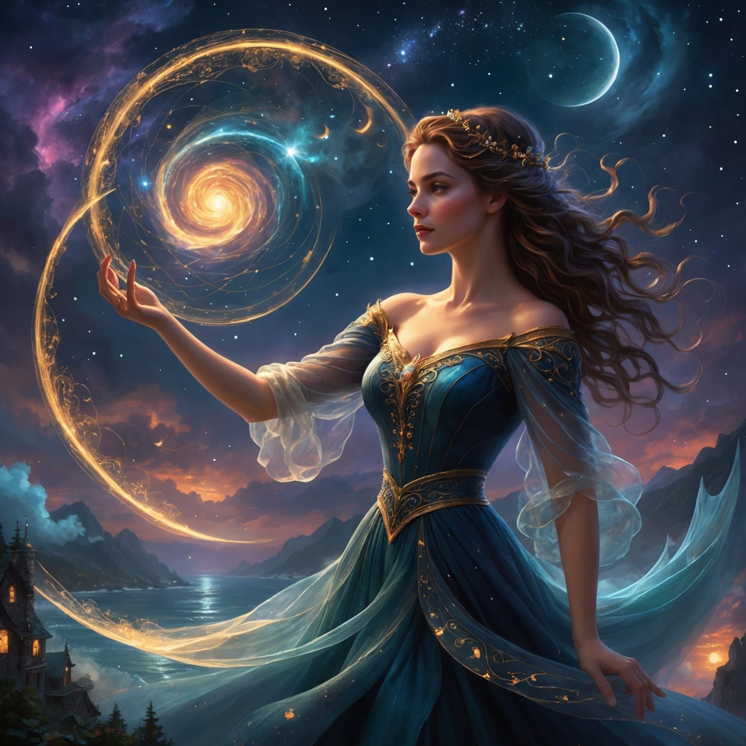 Weaver of the Night Sky: A Whimsical Fantasy Art