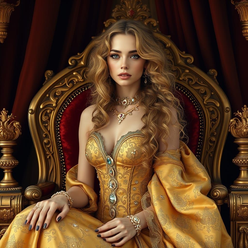 Luxurious Golden Goddess in Opulent Art Nouveau Style