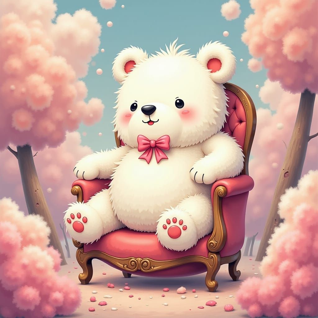 Gigantic White Teddy Bear in Whimsical Candyland Setting