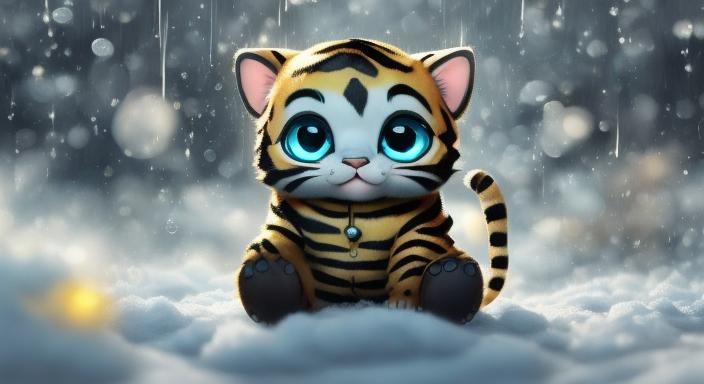 <lora:Pyott-chibi:1.0> cute chibi cat sitting on a very fluf...