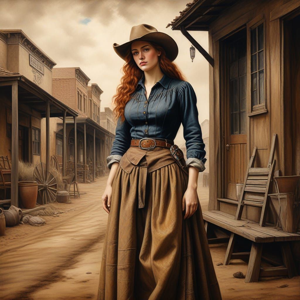 Pre-Raphaelite Cowgirl Portrait in Dusty Western Town