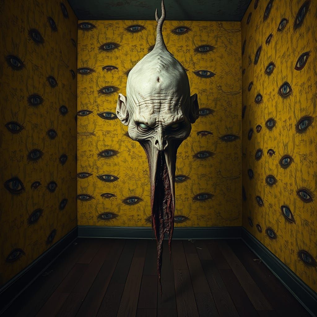 Decrepit Monster in a Haunting, Giger-esque Abandoned Room