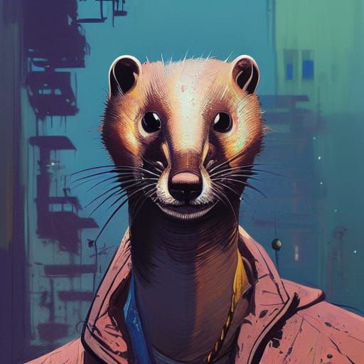 Weasel Anthro in Street Gang Portrait, Oil on Canvas
