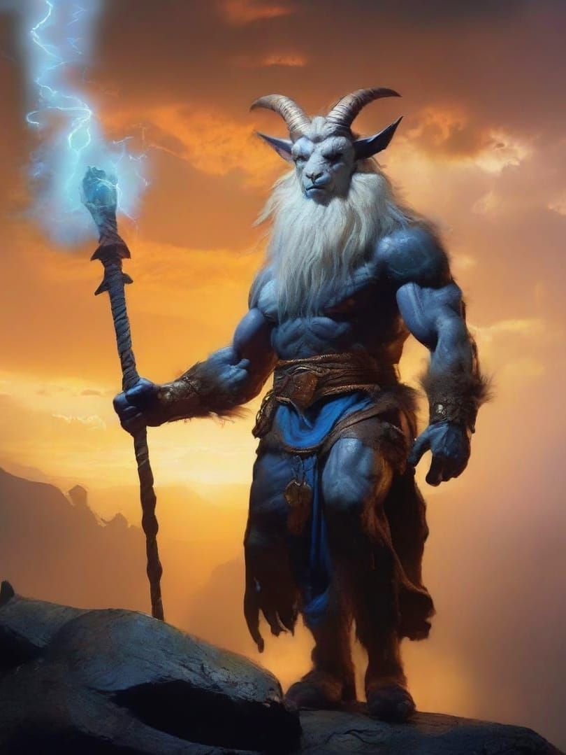 Epic Fantasy Goat Wizard Summoning a Storm