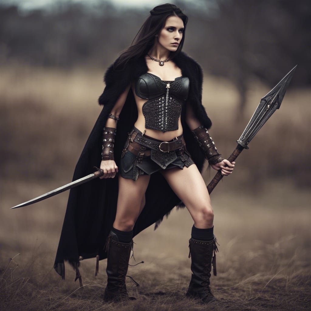 Gothic Viking Warrior Woman with Dark Hair