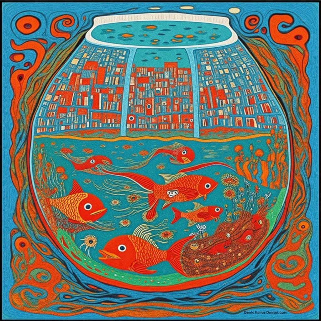 Fishbowl City with Swirling Colors
