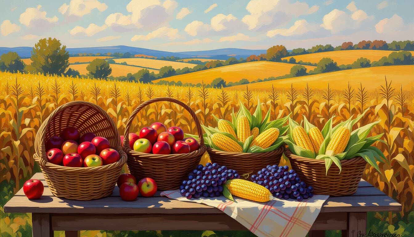 Impressionist Autumn Harvest Feast with Golden Light