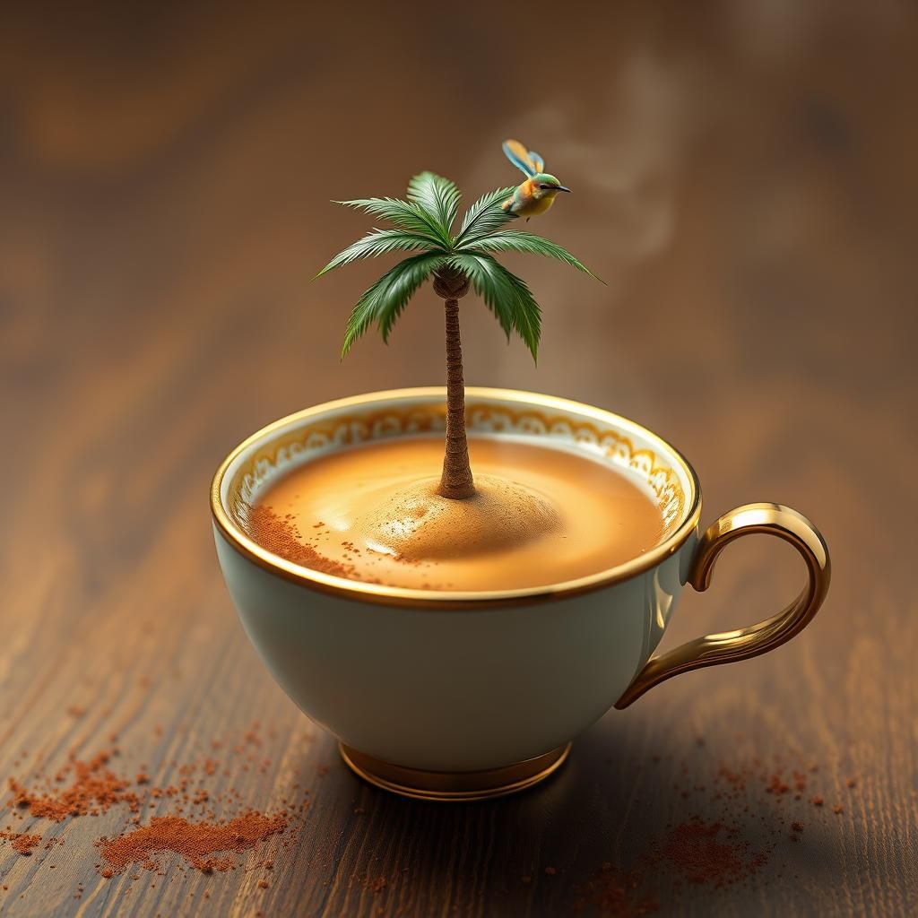 Coffee Cup Island, Dreamy Golden Art