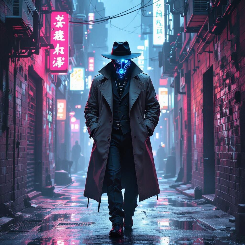 Cybernetic Eye Investigator in Noir Cyberpunk Style