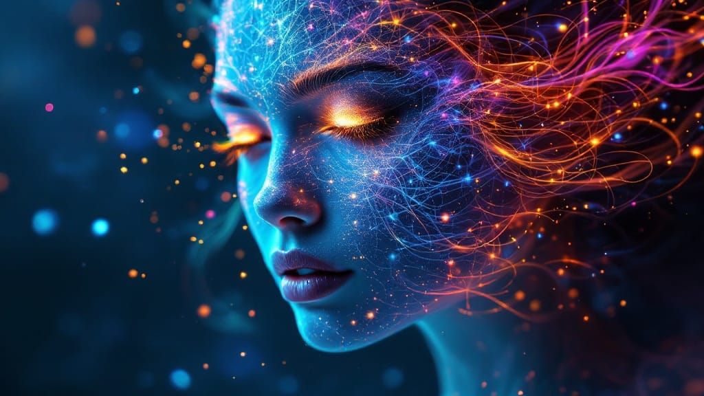 Rainbow Light Creates Intricate Female Face