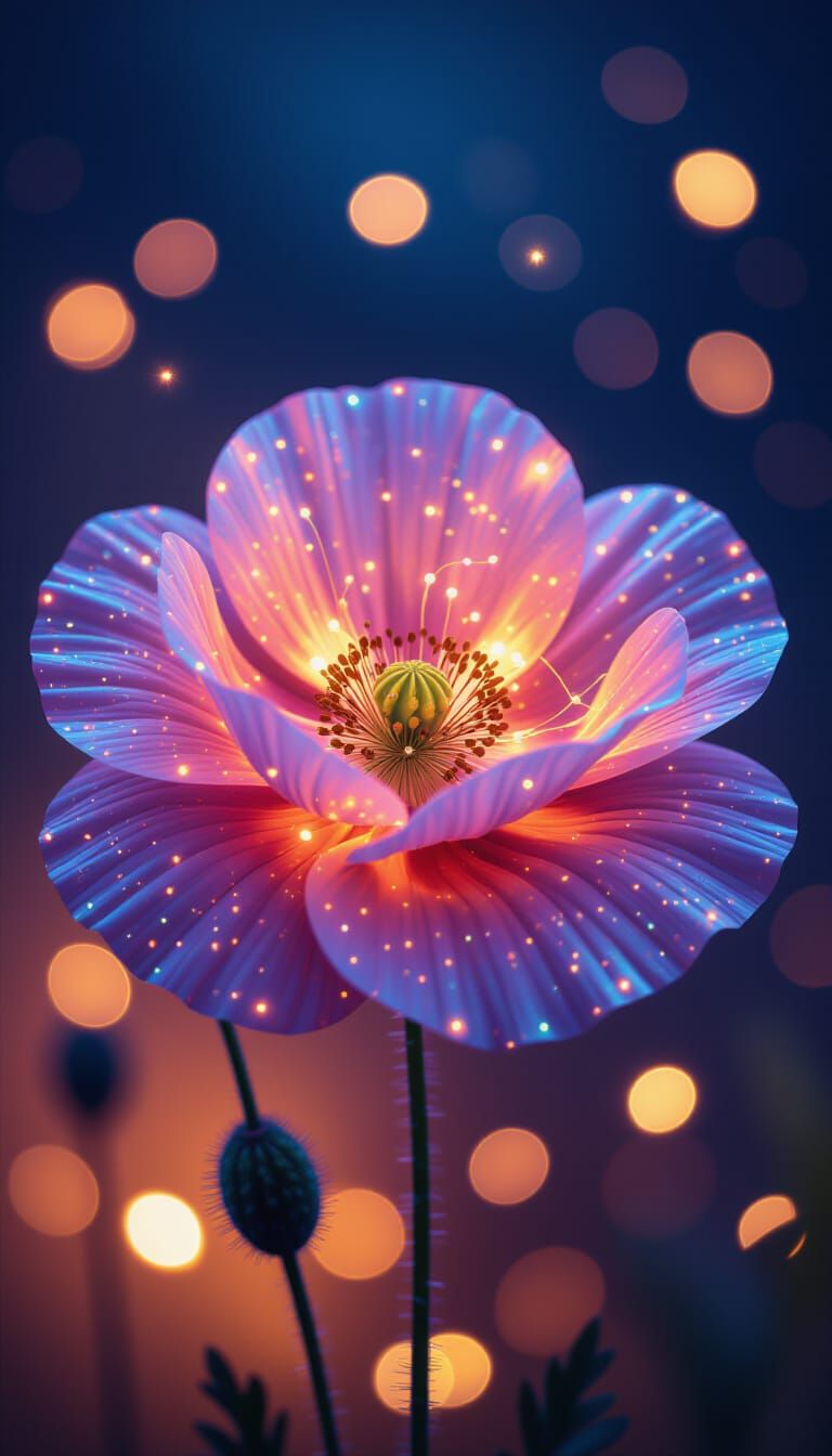Rainbow Fairy Light Poppy in Storybook Style