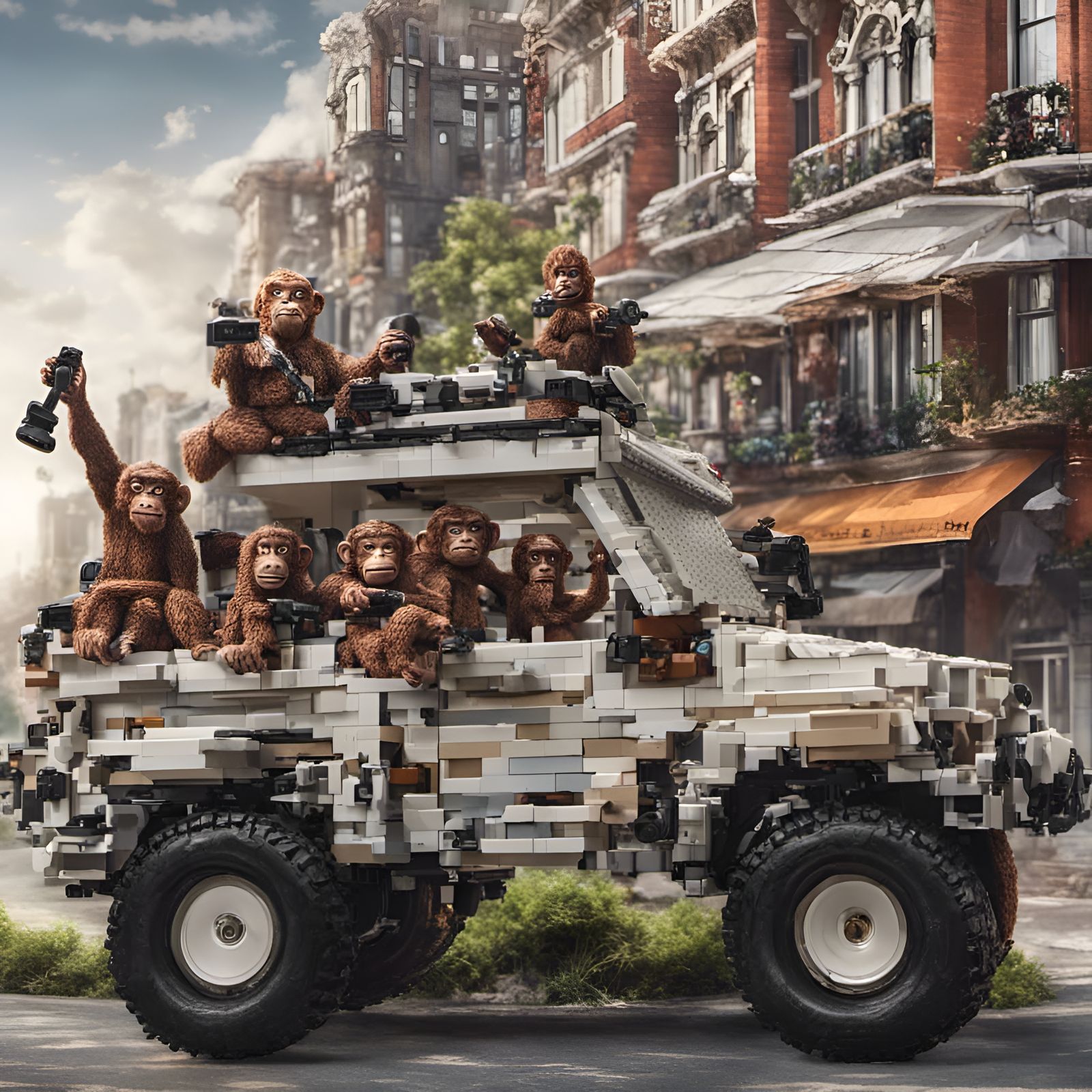 Lego Safari Car with Ape Photographers in City
