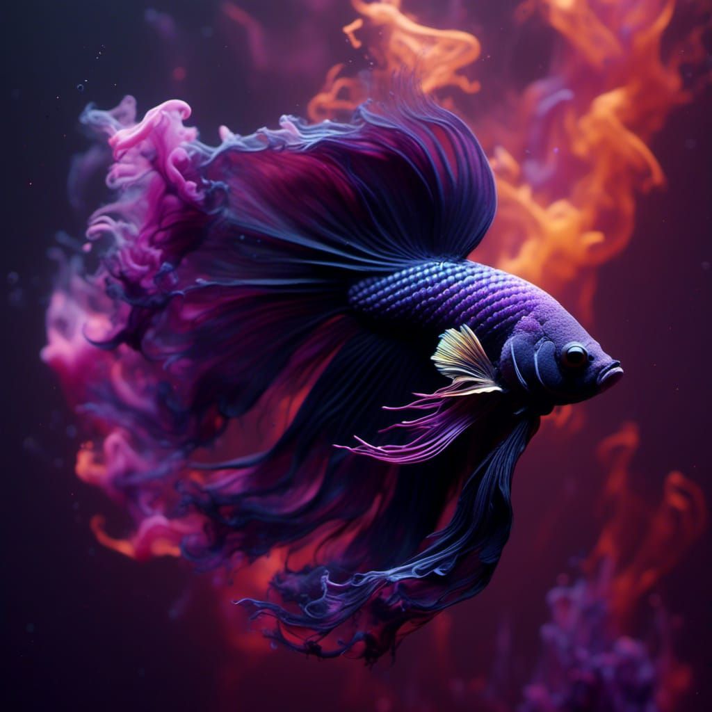 Colorful Smoke Betta Fish in Clear Water
