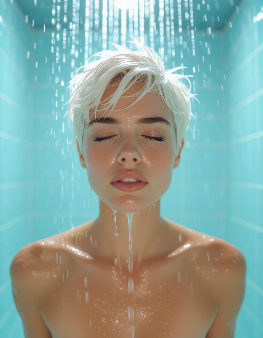 Woman Freezing Under Icy Shower