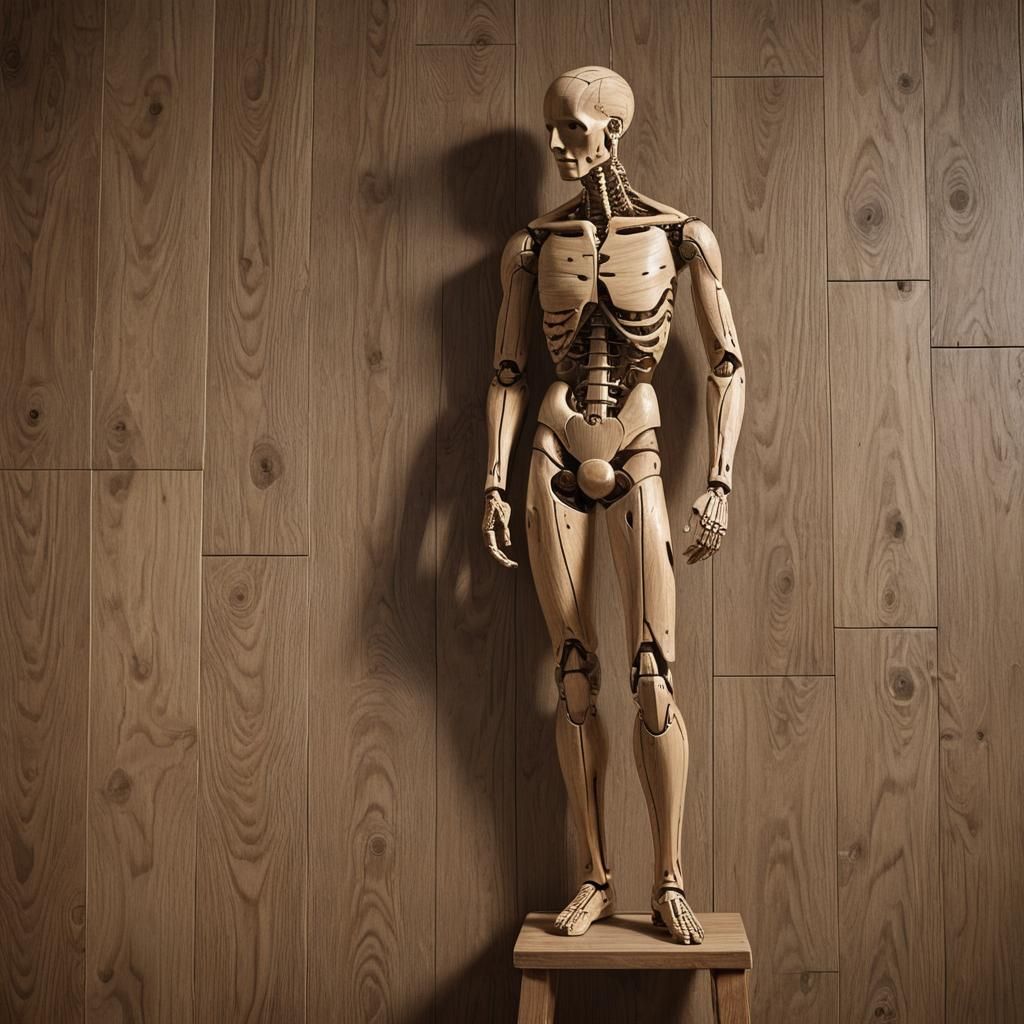 Hyper-Realistic Wooden Mannequin Figurine in Studio