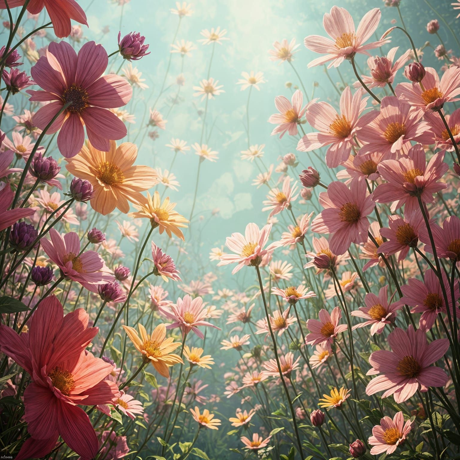 Whimsical Flowers in Vibrant Fantasy Landscapes