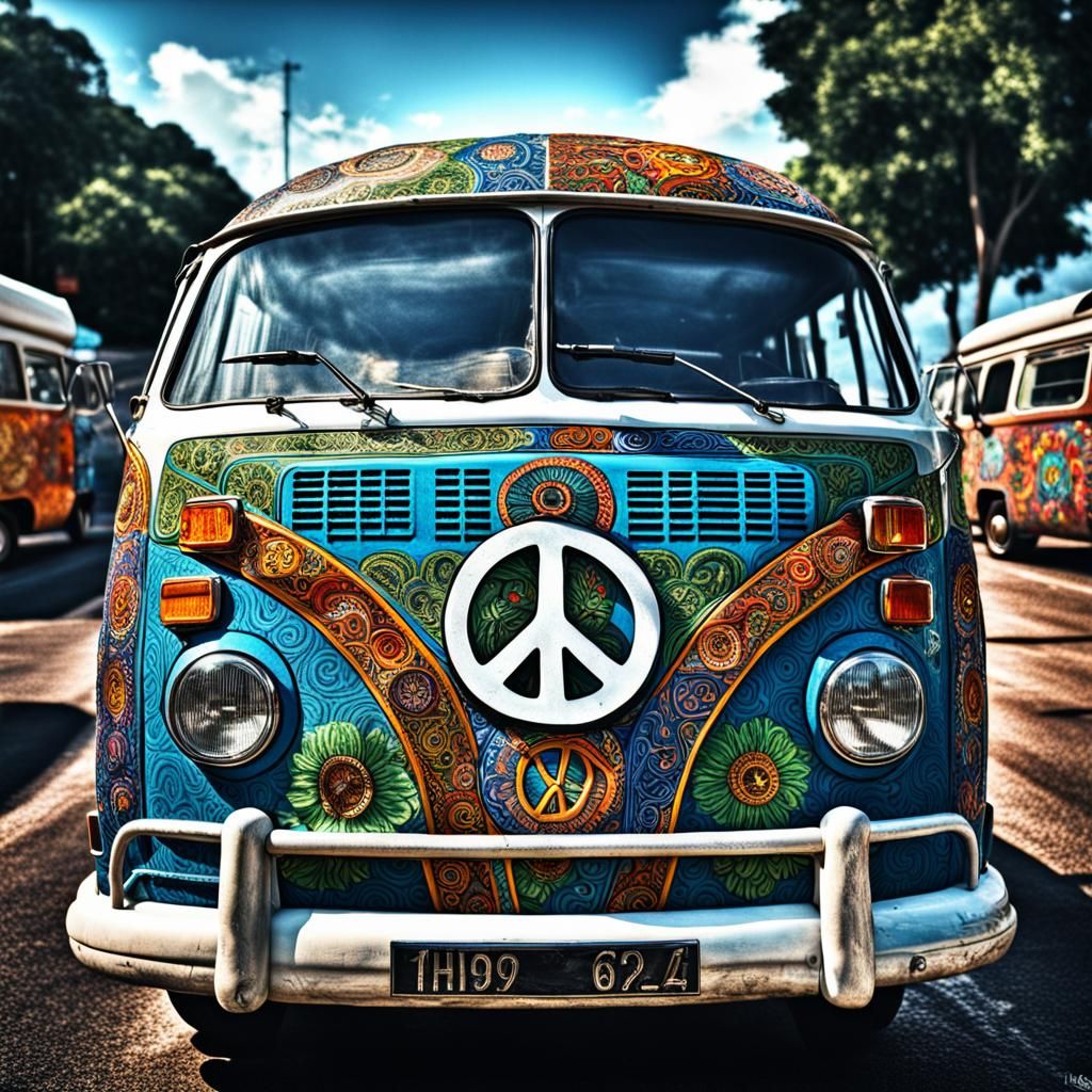 Hyperrealistic Hippie Combi Van in High Definition