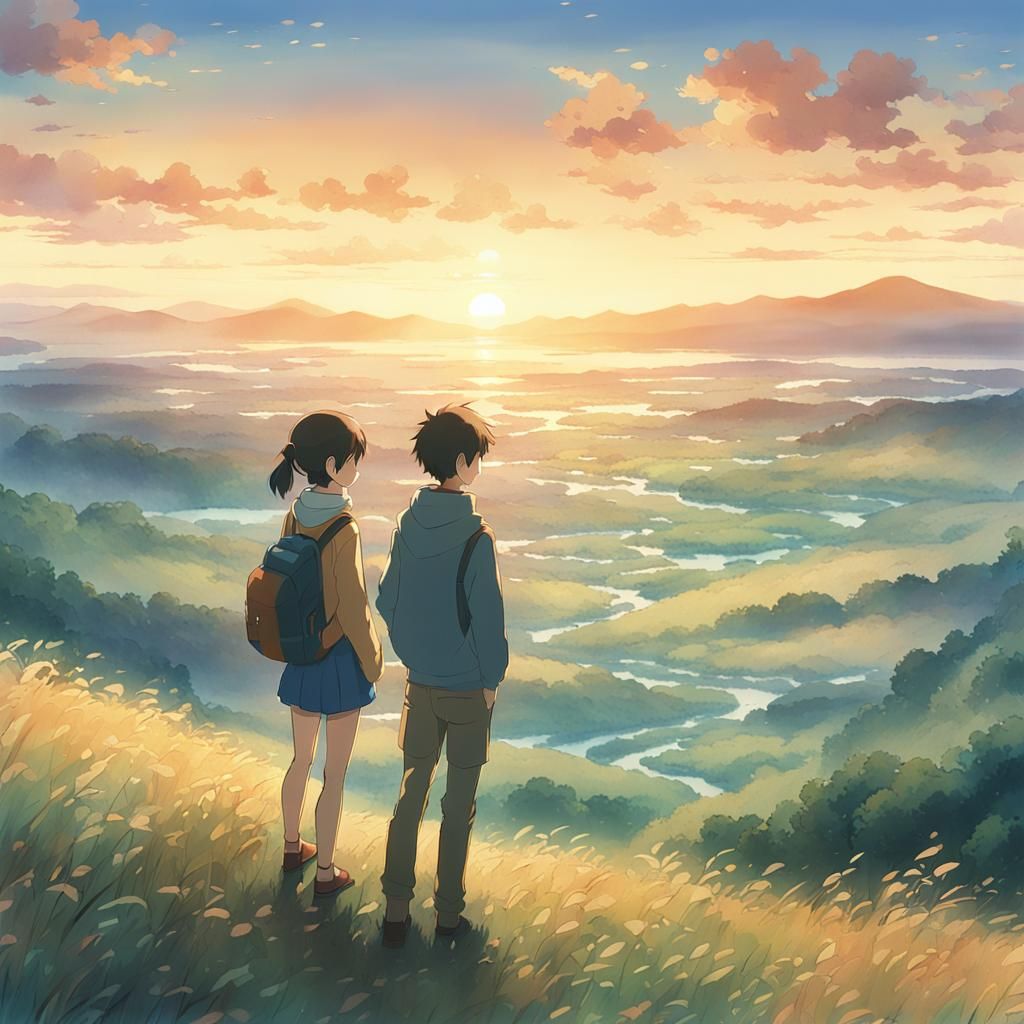 Anime Sunset Landscape in Makoto Shinkai Style