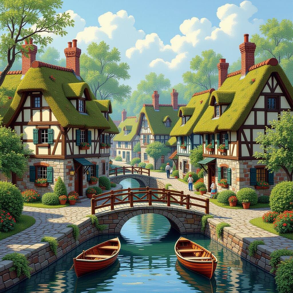 Whimsical Small Town with Half-Timbered Houses