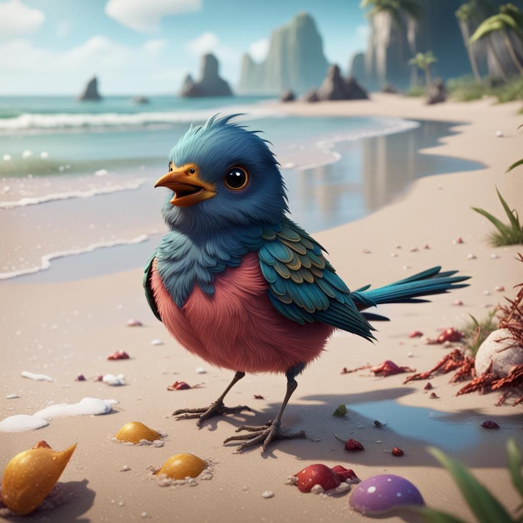 Cute Bird on the Beach: Fantasy Concept Art