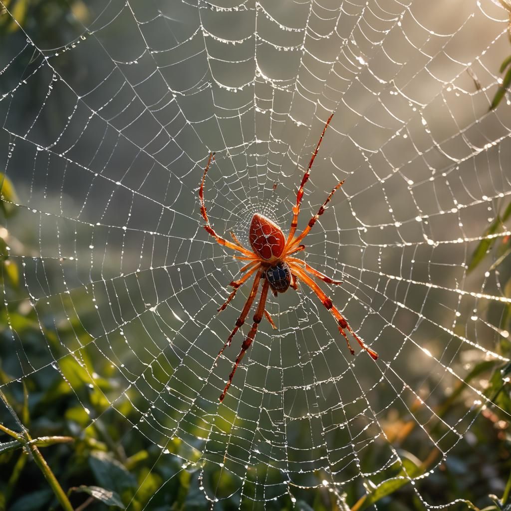 Dew-Kissed Spiderweb in Morning Light