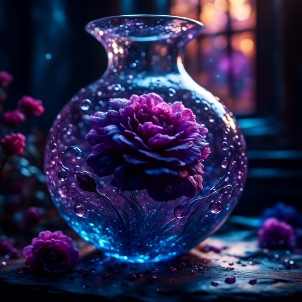 Ornate Vase with Purple Flower in Hyper-Realism