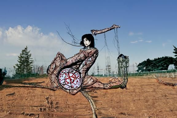 Surreal Vitruvian Woman in Horror Manga Style