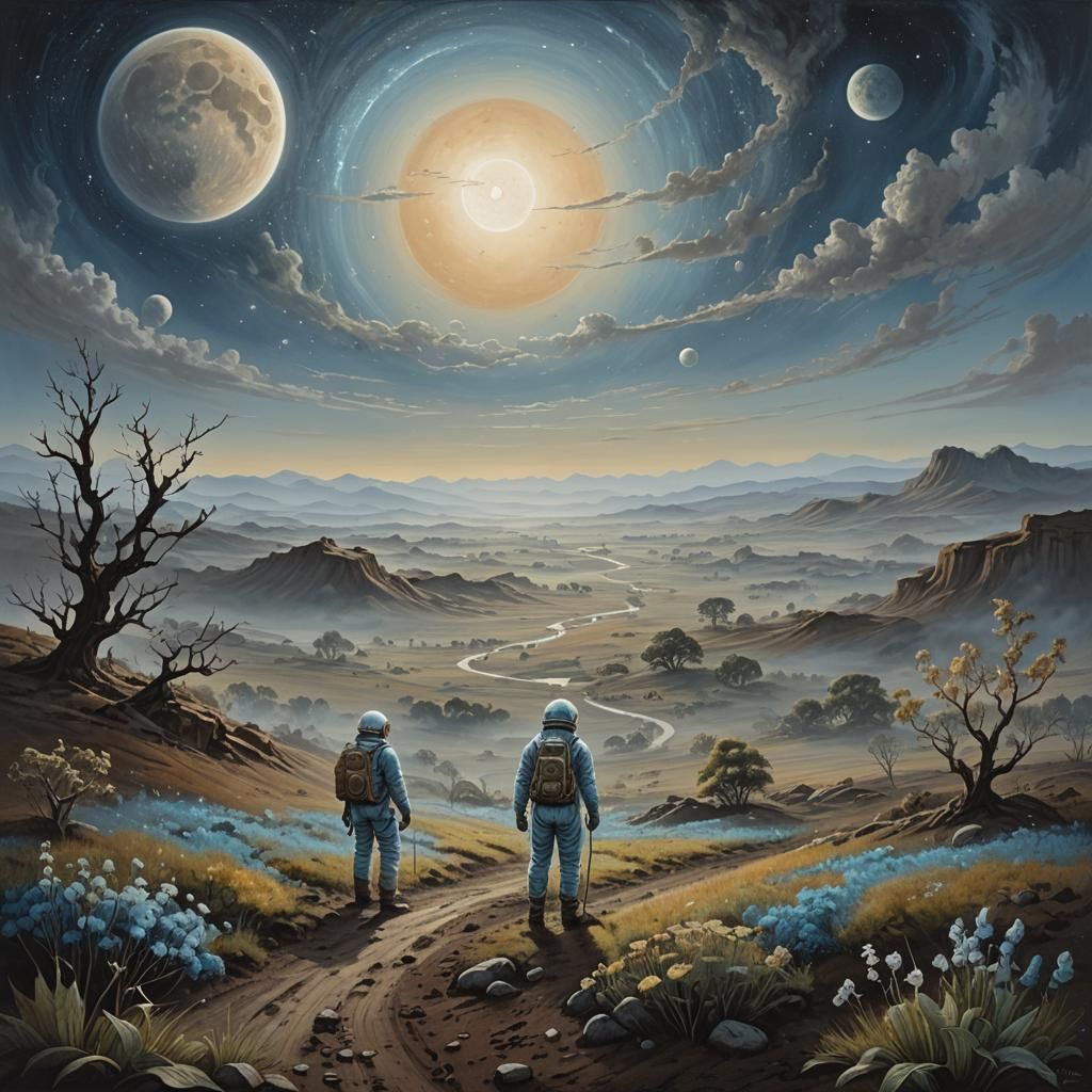 Lunar Farmers in Cosmic Fantasy Style