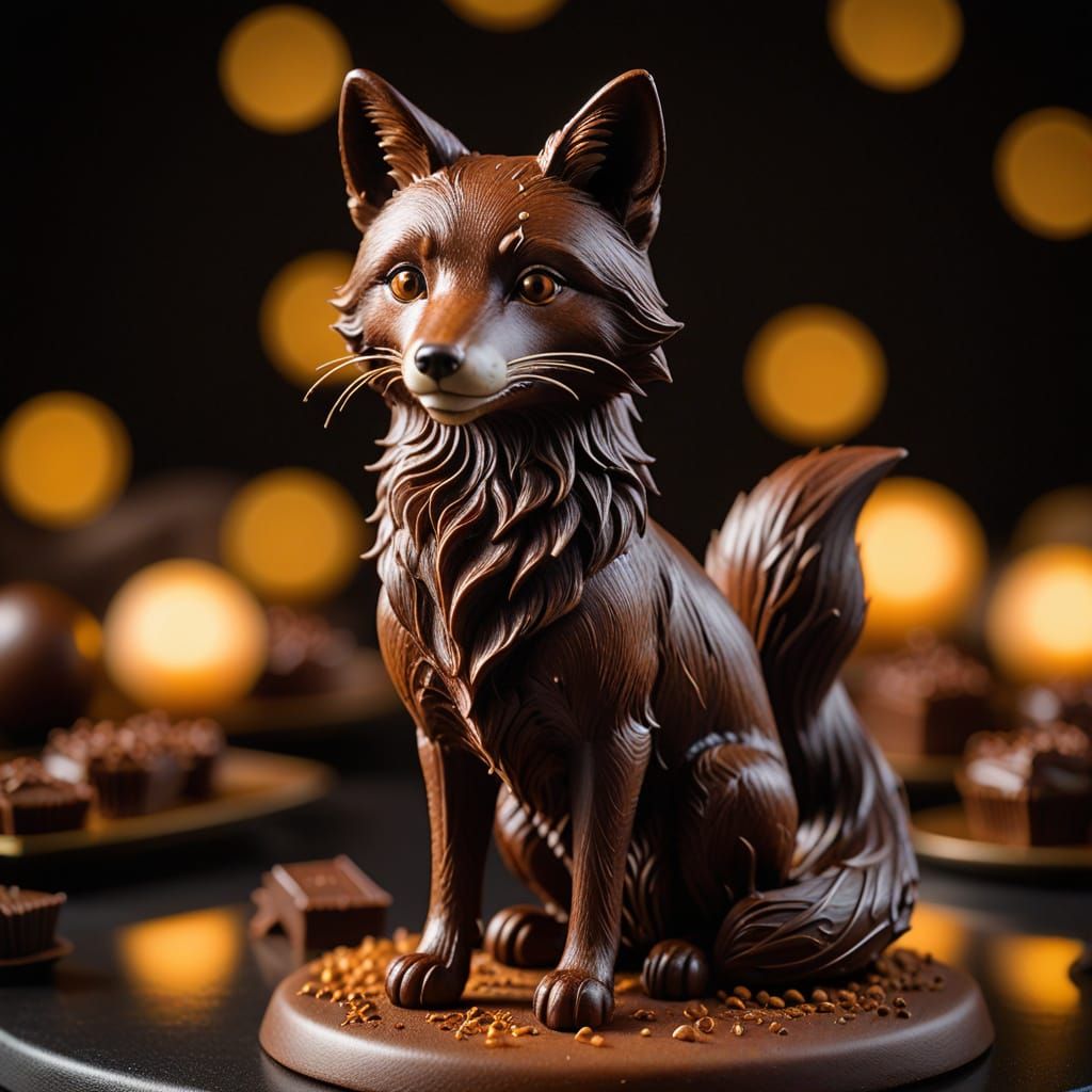 Detailed Chocolate Fox Sculpture: Food Photography