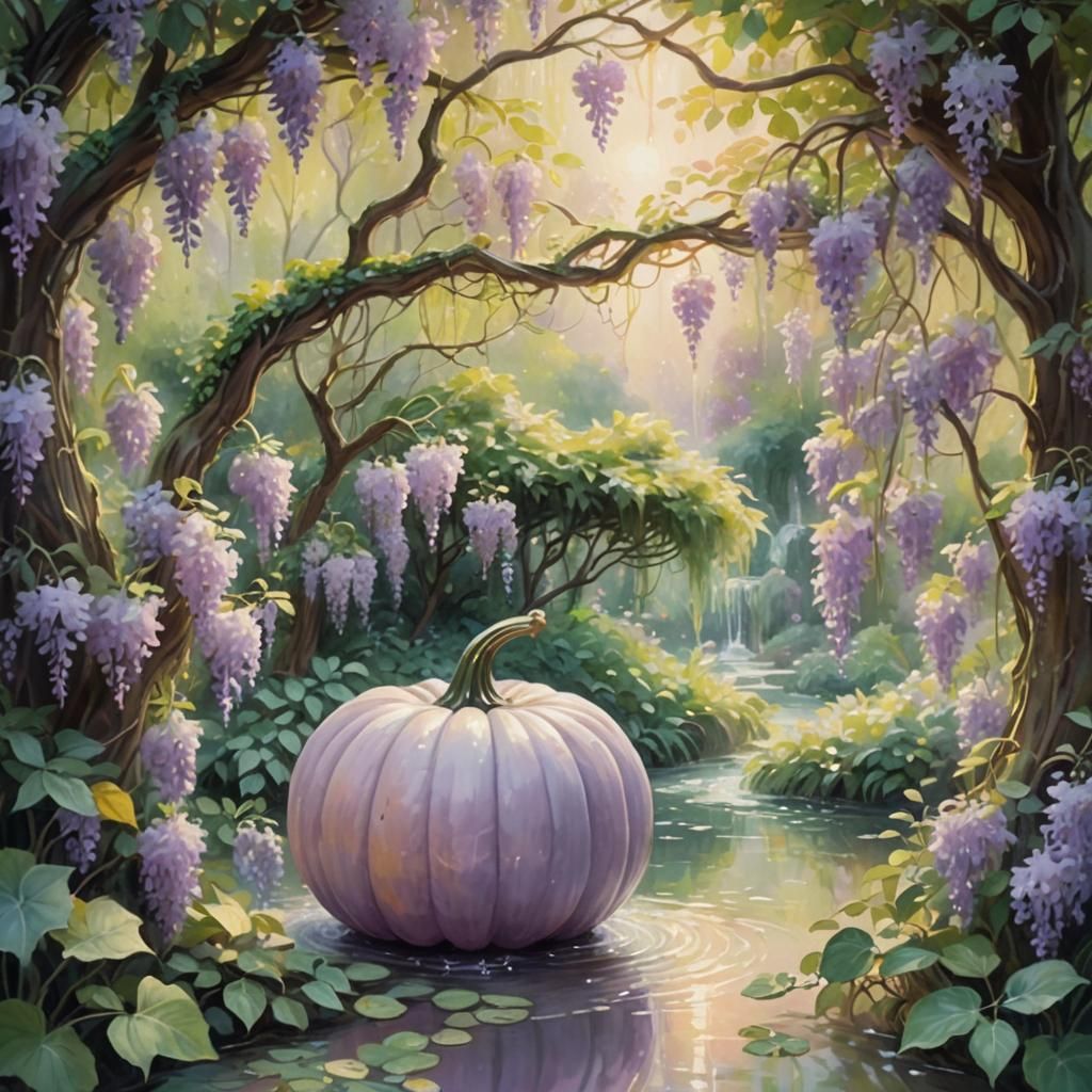 Magical Pumpkin in Wisteria Garden Illustration