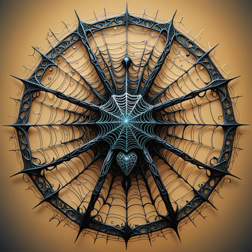 Spider Crawls on Intricate Web with Glowing Equations