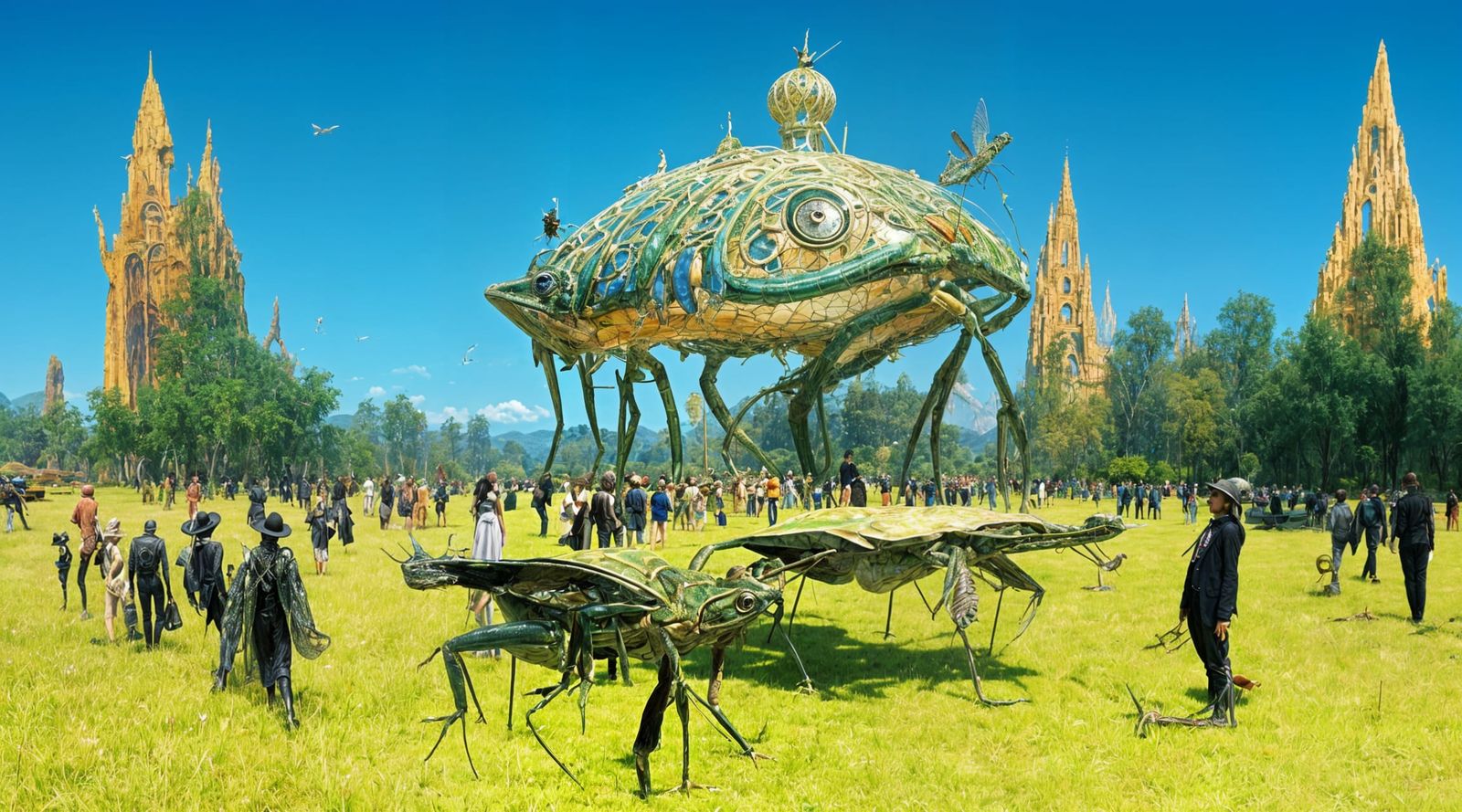 Ornate Space with Anthropomorphic Creatures in Hyperrealism