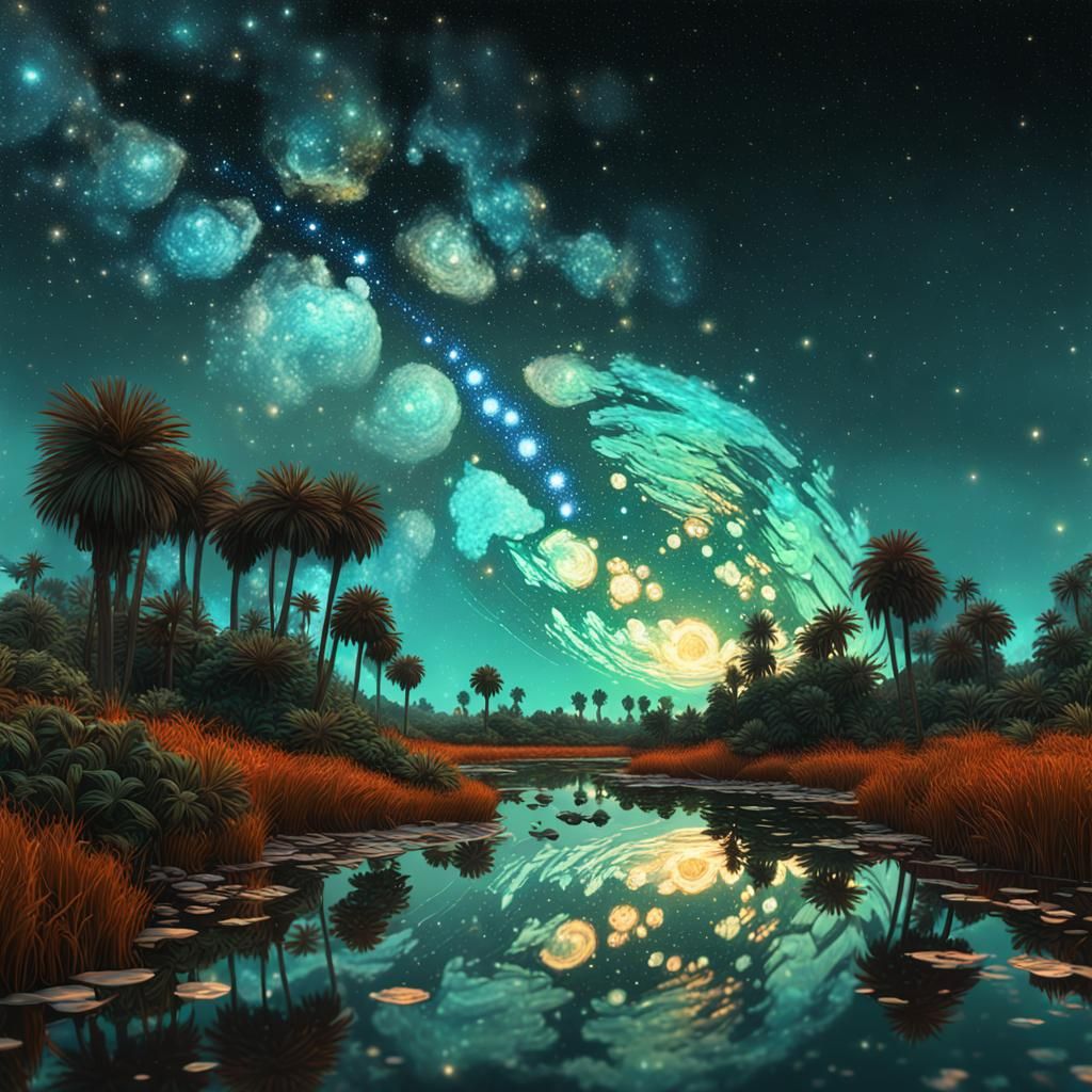 Epic Starry Night in Chromatic Surrealism Style