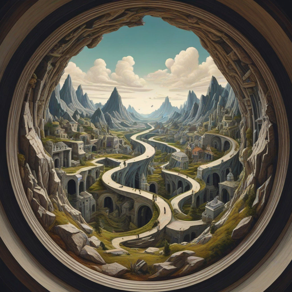 Infinity Möbius Landscape in Vibrant, Whimsical Style