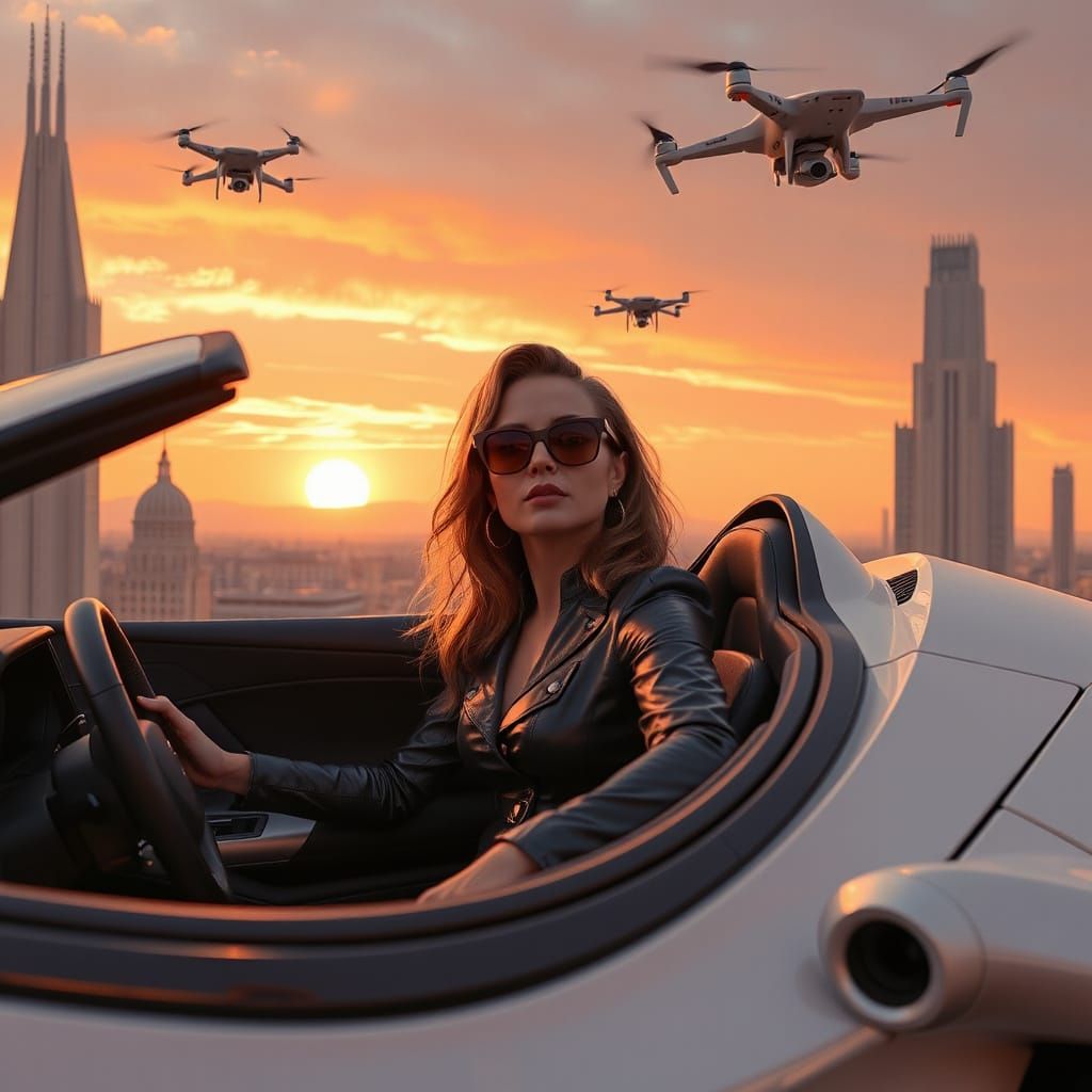 Futuristic Cityscape Dominated by a High-Tech Sports Car