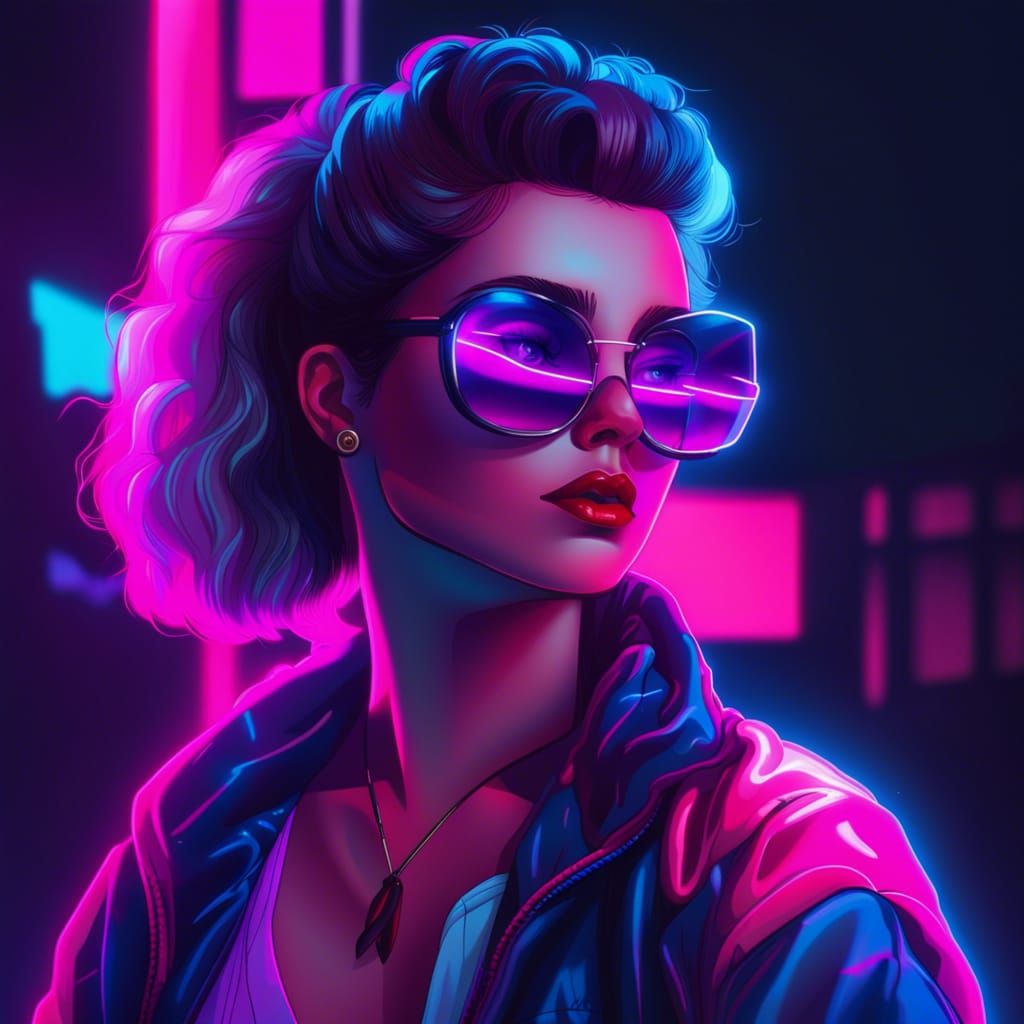 Synthwave Girl: A Neon Portrait from the 1980s