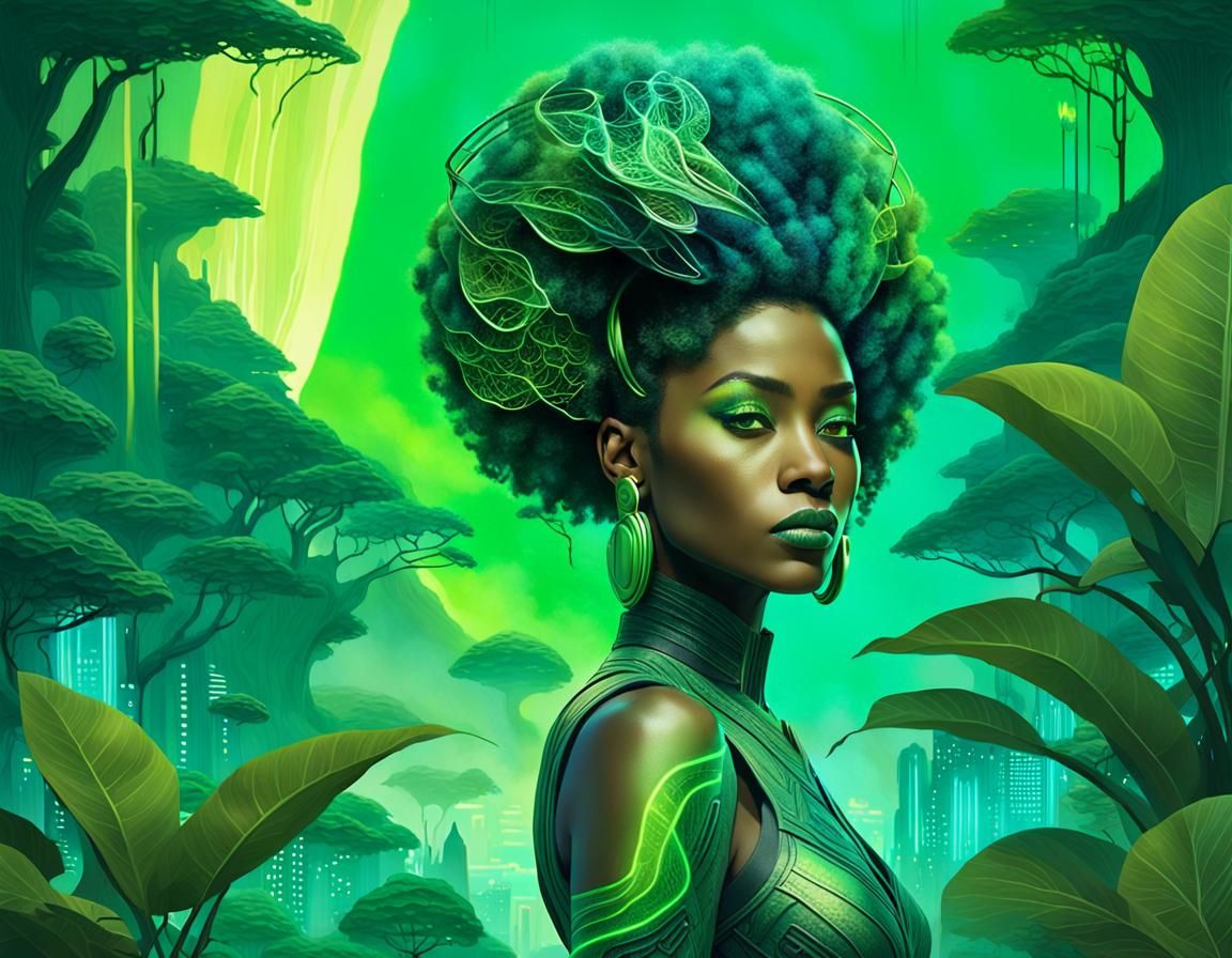 Striking Woman in Sci-Fi Landscape, Illustration