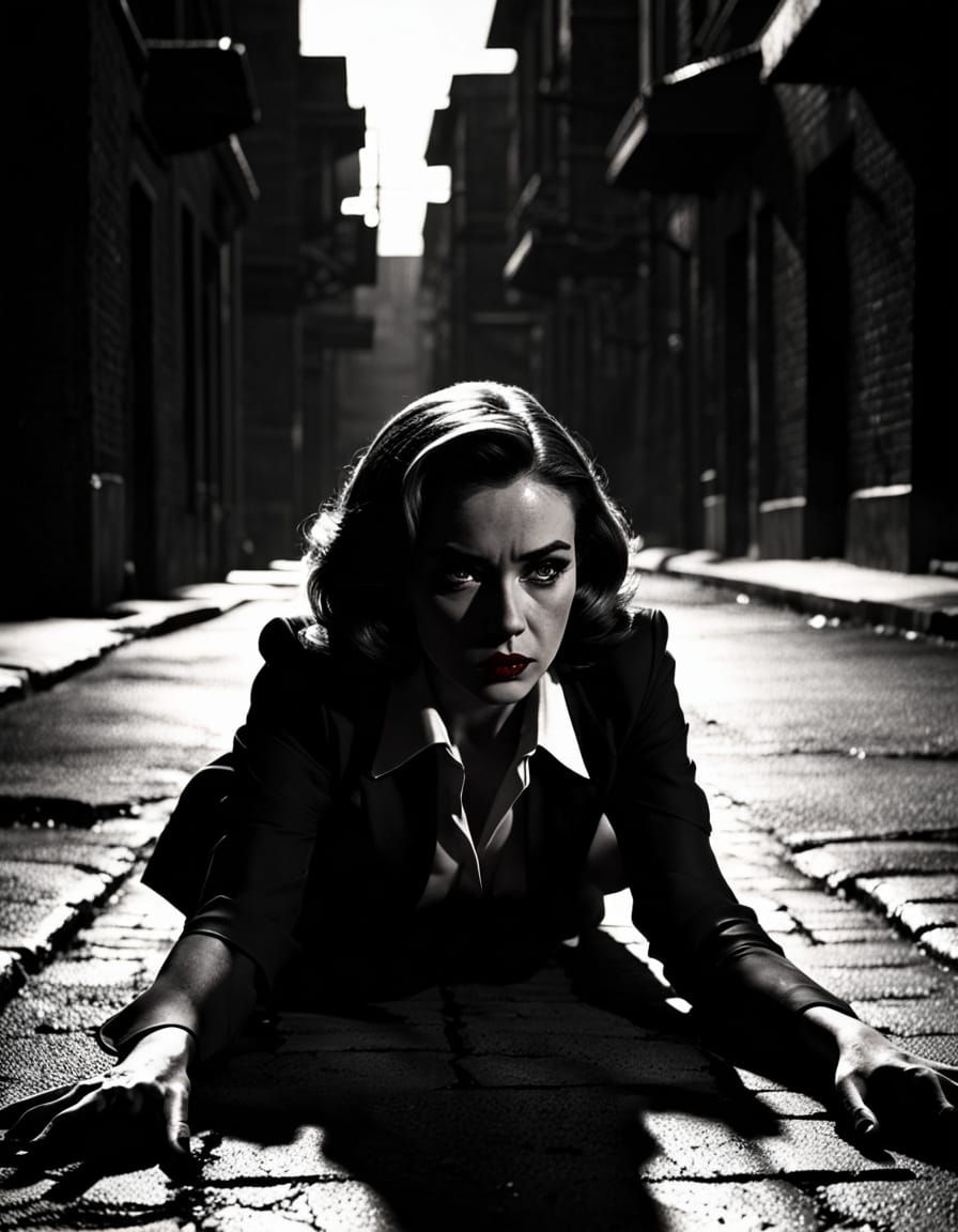Dramatic Film Noir Scene: Judge on Pavement