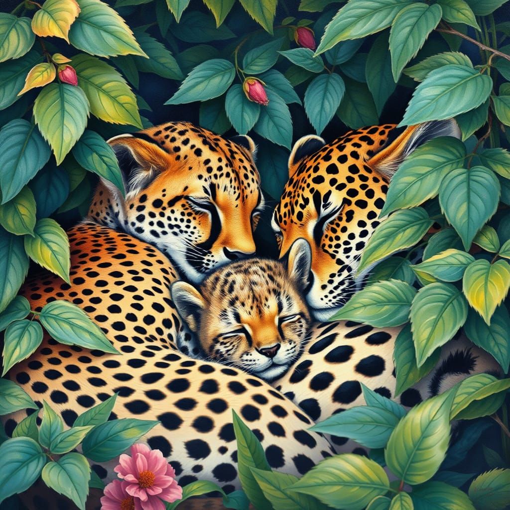 Tender Jungle Slumber in Vibrant Gouache and Watercolor Styl...