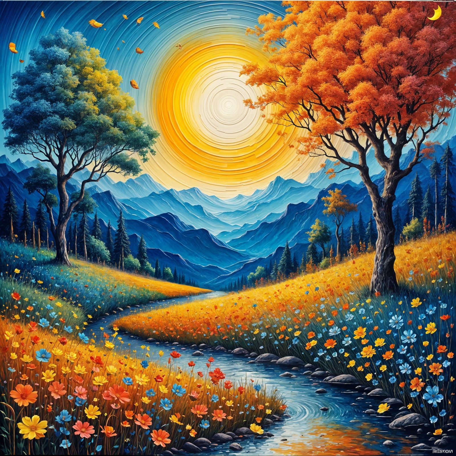 Dreamy Landscape in Vibrant Neo-Impressionist Style