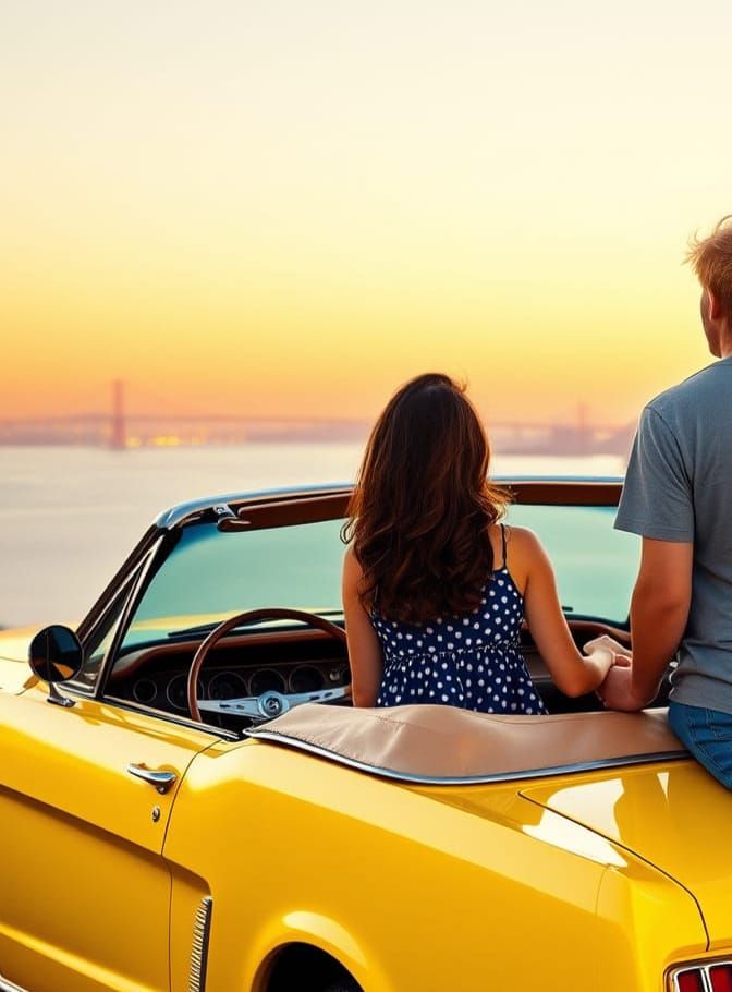 Romantic Summer Night Scene with Classic Car
